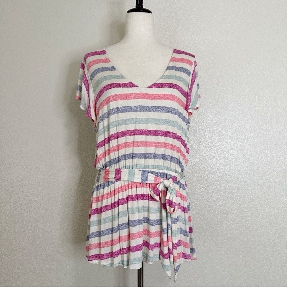 Lane Bryant Colorful Striped V-neck Waist Tie Tunic Top, Size 14/16
